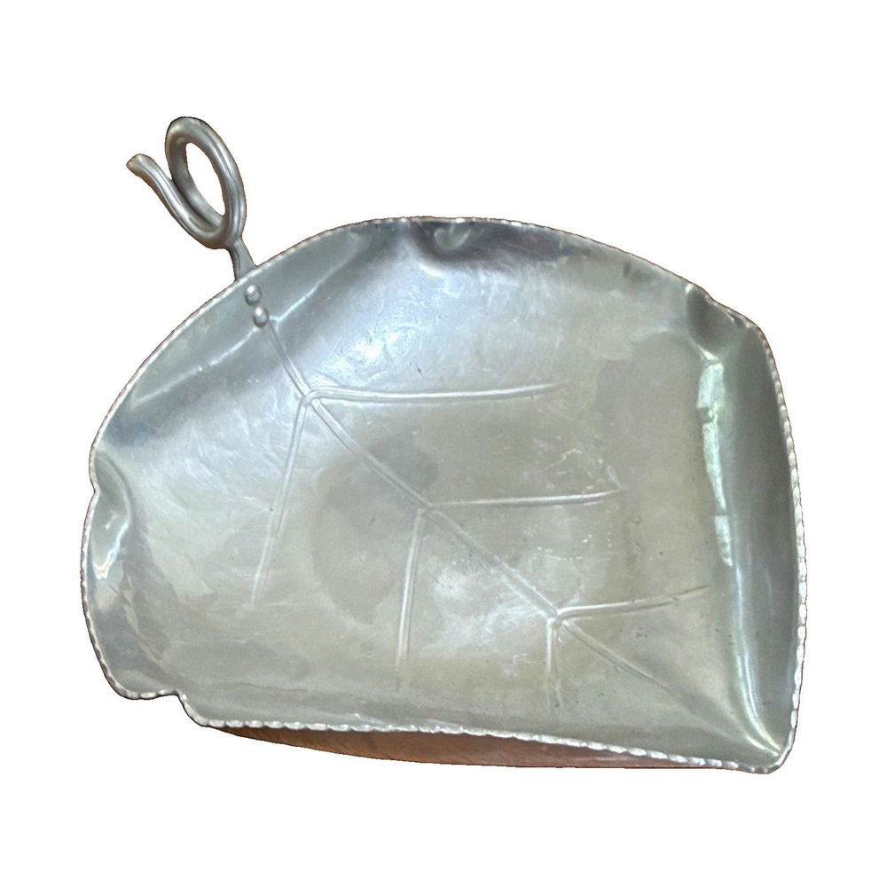 Silver Tone Leaf-Shaped Metal Serving Tray with Handles B.W. Buenilum Vintage